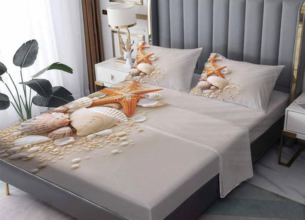 Full Size Sheet Sets - Beach Theme Bed Sheets, Starfish Seashell Bedding Sheets & Pillowcases, Soft Microfiber & Deep Pocket & Wrinkle Free Sheet Set, 1 Fitted Sheet, 1 Flat Sheet, 2 Pillow Cases