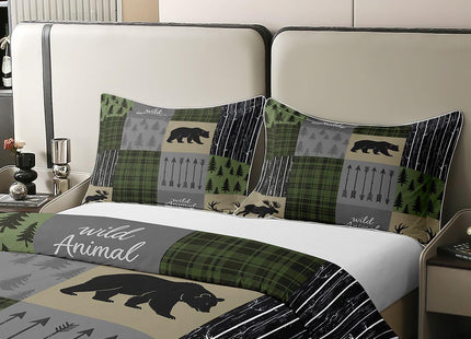 jejeloiu Twin Size 100% Cotton Bear Print Duvet Cover Wild Animal Bedding Set Ultra Soft Rustic Cabin Country Comforter Cover Set Blue Grey Bedspread Cover Room Decor Bedclothes Zipper