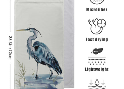 Blue Heron Coastal Hand Towels Set of 2 Summer Nautical Ocean Beach Themed Kitchen Towels Sea Bird Pelican Dish Towel Soft Absorbent Guest Fingertip Cotton Bath Towel for Bathroom Kitchen Decor
