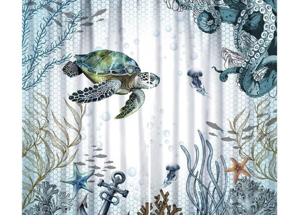 JanJCurt Sea Turtle Curtains, Blue Teal Ocean Octopus Underwater Animal Seashell Jellyfish Coastal Fish Nautical Print Window Curtains for Kitchen Bedroom Living Room, 42x45 Inch (No Blackout)