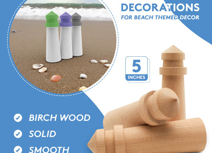 Lighthouse Decorations for Beach Themed Decor, Pack of 10 Wooden Lighthouse Figures, 5" Lighthouse Ornaments, by Woodpeckers