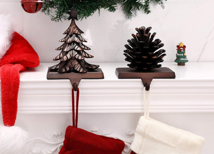 Pine Tree Christmas Stocking Holder Anti-Slip Fireplace Stocking Hanger Xmas Hook Gift for Christmas Mantle Table Indoors Decor(1, Pine Tree)