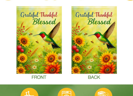 BlissYard Grateful Thankful Blessed Hummingbird Flag 12x18" Burlap