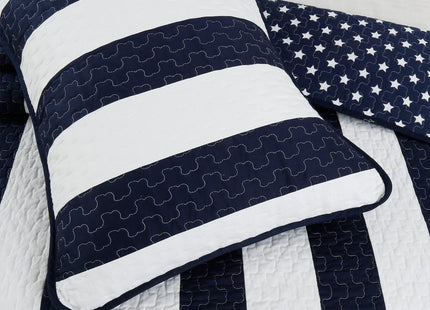 Cozy Line Home Fashions Sailor Popeye 's Bedding Quilt Set, Nautical Navy Blue White Star Striped 100% Cotton Reversible Coverlet Bedspread for Kids Boy (Sailor Star, Queen - 3 piece)