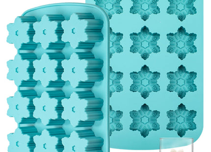 Kamehame Snowflake Ice Cube Mold, 2 Pcs Christmas Snowflake Silicone Mold, 12 Grids Snow Ice Cube Trays, Chocolate Dessert Baking Molds, Blue