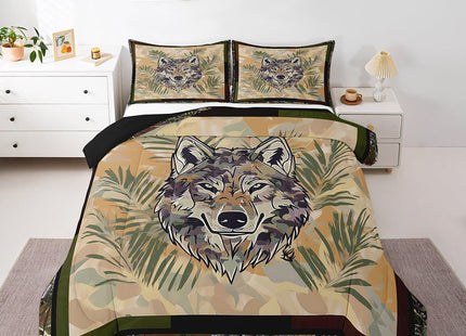 Erosebridal Fox Comforter Set Twin Size Woodland Camo Down Comforter Army Green Camouflage Wild Animal Bedding Set for Boys Teen Men,Wildlife Nature Tree Branch Quilt Duvet with 1 Pillow Case