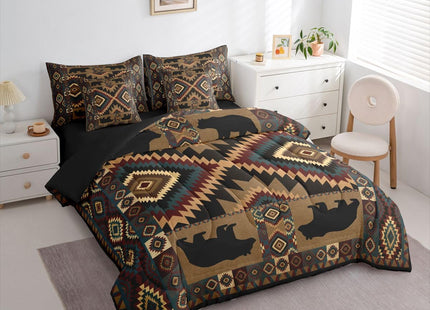 Erosebridal Rustic Cabin Bedding Set Twin Farmhouse Lodge Bear Comforter Set 7 Piece Vintage Southwestern Bed in A Bag for Kids Girls Women Western Hunting Wildlife Quilt with Flat Fitted Sheet