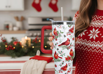 wmvhdiw 30 Oz Red Cardinal Tumbler With Handle,Red Cardinal Coffee Travel Mug Cup Water Bottle,Christmas Decor Gifts for Women