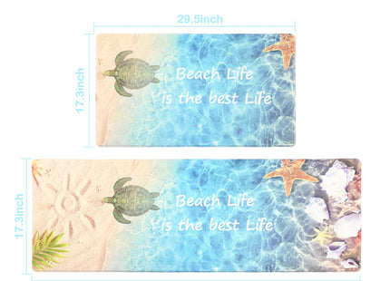 SANFORNIA Beach Theme Kitchen Rugs Nautical Starfish Sea Turtle Anti Fatigue Mats for Kitchen Floor Non-Slip Cushioned Summer Comfort Standing Mat for for Kitchen, Ocean Blue