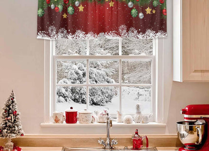 Christmas Curtain Valance for Windows Xmas Baubles Coniferous Rod Pocket Valance Window Treatments White Snowflake Pine Tree Twig Red Short Curtains for Kitchen Windows Bathroom Bedroom 42x12in