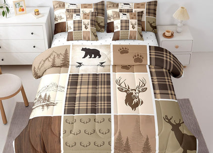 Feelyou Rustic Cabin Deer Comforter Set Queen Size Soft 7 Pieces Hunting