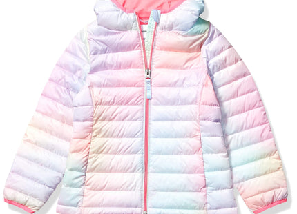 Amazon Essentials Girls' Lightweight Water-Resistant Packable Hooded Puffer Jacket, Pink Ombre, Medium