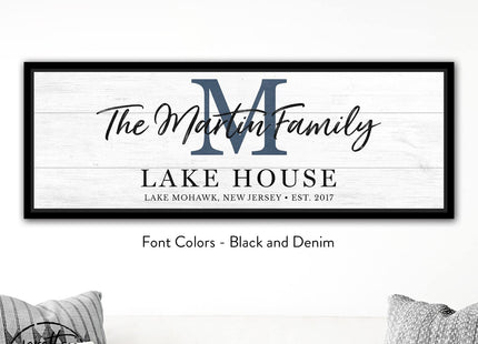 Personalized Lake House Monogram Canvas Wall Art Custom Family Name
