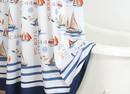 BESTRIPES Fabric Shower Curtain, Navy Blue Nautical Sailboat Shower Curtains for Bathroom, 72" W x 72" H