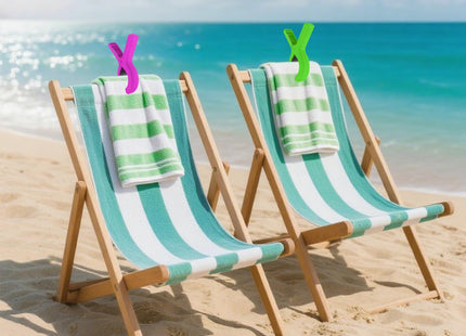 QOPAHI Beach Towel Clips for Beach Chairs Cruise, Strong Grip Clothes Pins Non-Slip Pool Chair Clips, Quilt Drying Clip for Laundry Towel Clothes Blankets Set of 8, with Drawstring Bag(4 Colors)