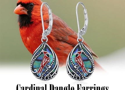 Cardinal Gift Red Cardinal Dangle Earrings Leverback Sliver Abalone Jewelry