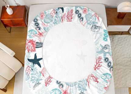 Ocean Beach Sheet Set Full Size,Seashell Conch Seahorse Starfish Coral Bed Sheet Sea Coastal Bedding Set for Kids Boys Girls Woman Room Decor Pink Blue White Fitted + Flat Sheet,2 Pillowcases