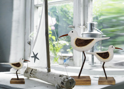 Wood Seagull Statue Beach Table Decor for Home 4.1" Rustic Beach Bird Decor