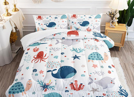 XYNHML Kids Turtle Comforter Set Full Beach Theme Dolphin Starfish Seaweed Bedding Set Sea Animal Octopus Reptile Bed Set with 2 Pillowcases for Boys Girls Room Decor