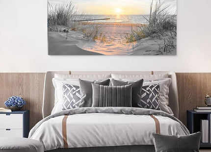Yxbhhym-Black and White Sunset Beach Wall Art Coastal Room Decor Ocean Picture for Living Room Wall Art Bedroom Seascape Artwork Prints Sea Scene Painting Modern Bathroom Office Decor