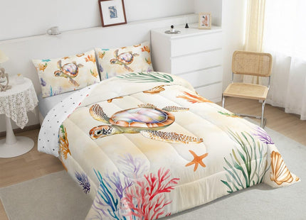 Erosebridal Kids Turtle Comforter Set Twin Size, Reptile Tortoise Bedding Set for Boys Girls Women Men Bedroom, Underwater World Sea Animal Down Comforter, Lovely Starfish Quilt with 1 Pillowcase