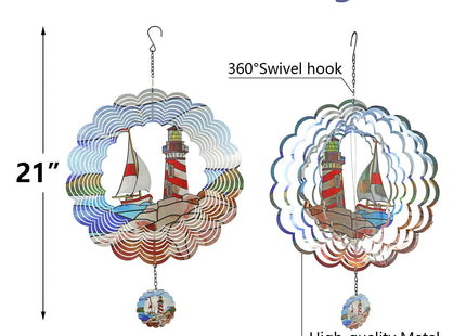 YNGFIL Lighthouse 3D Wind Spinner Kinetic Metal Art Hanging Wind Spinner Outdoor Decoration Ocean Ornaments Decor for Yard and Garden