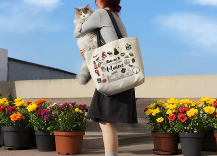ZhuVantrix Take Me To Maine Tote Bag Reusable Grocery Bags Aesthetic Shopping Shoulder Handbag with Interior Pocket Lightweight & Washable Stylish Maine Travel Present for Women