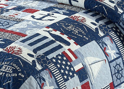 Kids Zone Collection Bedspread Coverlet Kids/Teens Anchor Sailboat Seahorse Starfish Whale Turtle Stars Steering Wheel Helm Nautical Dark Blue Light Blue Red White New # My Anchor (Twin)