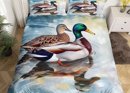 Erosebridal Mallard Duck Comforter Cover Full Size Duck Hunting Bed Set, Wild Animal Duvet Cover Rustic Farmhouse Lodge Cabin Bedding Set, Watercolor Oil Painting Art Bedspread Cover 3-Piece