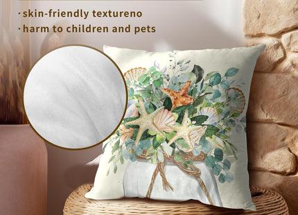 Mweet Eucalyptus Leaves Starfish Pillow Covers 18 x 18 Inches Set of 2,Summer Floral Coastal Seasonal Decoration Cushion Cover Pillowcase for Sofa Couch Indoor Outdoor Home Decor