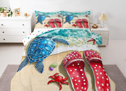 Erosebridal Kids Ocean Theme Comforter Set Full Summer Beach Bedding Set, Sea Turtle Bedding Sets & Collections Polka Dots Slippers Down Comforter, Rainbow Pearl Bed Sets for Girls Women Lightweight