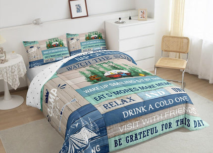 Feelyou Kids RV Camping Duvet Insert Twin Size, Happy Camping Comforter Set Boys Girls Lake House Bedding Set Farmhouse Trailers Camper Teens Bedroom Decor Bed Set 2Pcs