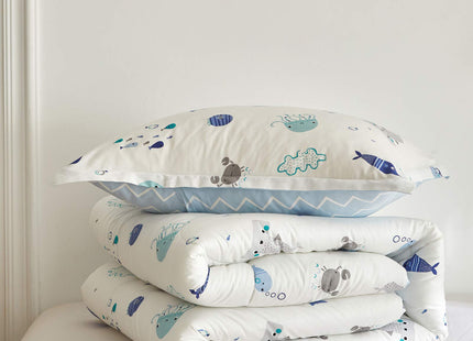 Joyreap 3pcs Premium Cotton Comforter Set for Kids Boys n Girls, Vibrant Ocean Theme Starfish Whale Crab Printed, Skin-Friendly Breathable Bedding Comforter for All Season (Twin, 68x88 inches)