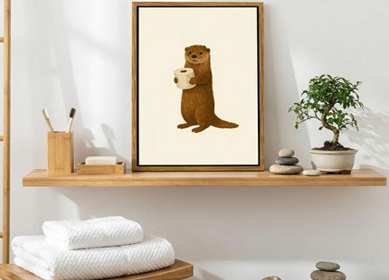 Floating Framed Funny Bathroom Otter Canvas Wall Art, Cute Otter Wall Decor