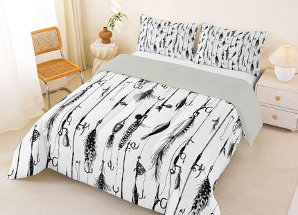 Homewish Fishing Fishhook Bedding Comforter Set Queen Size for Boys Girls