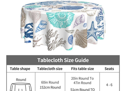 BYONEESS Summer Nautical Coastal Tablecloth Round 60 Inch Beach Starfish Seashell Print Polyester Table Cloth Sea Coral Circular Table Cover for Party Kitchen Dining Picnic Holiday Outdoor Decor