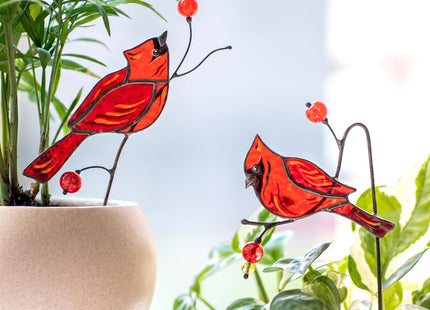 Sliner 2 Pcs Stained Glass Cardinal Suncatcher Cardinal Plant Stake Gift
