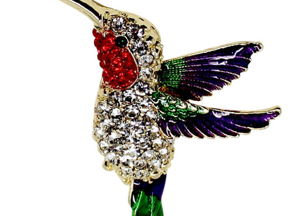 Large Hummingbird Crystal Brooch Pin with Sparkly Multicolor Rhinestones, Unique Bird Costume Jewelry or Hummingbird Gift for Women