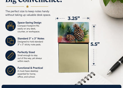 Caroline's Treasures Maine White Pine Cone and Tassels in Watercolor Sticky Note Holder Refillable Dispenser Self-Sticky Note Pads, Memo Pads Blank Desk Accessories