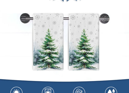 Croar Winter Pine Tree Kitchen Dish Towel, Snowy Snowflake Farmhouse Drying