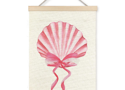 CIOJUNE Beach Wall Decor, Pink Coquette Bow Seashell Wall Art Poster Hanger Frame, Preppy Beach Room Decor, Preppy Beachy Canvas Prints Wall Art for Home Bedroom Decor, 12x16 Inch