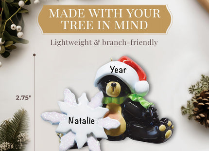 Personalized Black Bear Ornament 2026 for Girls & Boys, Bear & Snowflake