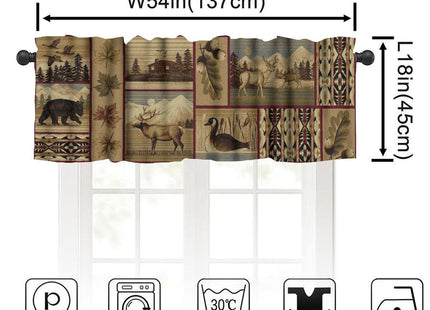 JanJCurt Rustic Moose Deer Valance, Country Lodge Cabin Retro Bear Farmhouse Camp Woodland Animal Print Blackout Short Window Treatment for Kitchen Bathroom Bedroom, 54x18inch