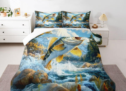 Erosebridal Pike Fish Comforter Set for Kids Boys Girls Teens Rustic Farmhouse Bedding Set Toddler Country Woodland Animal Down Comforter Hunter Cabin Duvet Insert Camping River Adventure Decor