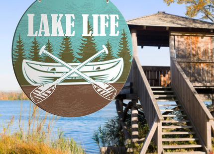 Muktoujaumai Lake House Wall Decor, Rustic Lake Life Sign, 10.2" x 10.2" Wooden Wall Sign, Hanging, Farmhouse, Bathroom, Cabin, Kitchen, Beach House, Door