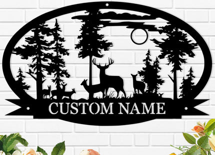 Personalized Deer Metal Cabin Sign, Custom Deer Cabin Sign Wall Art Decor