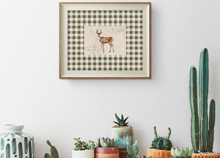 VIYYIEA Framed Warm Sika Deer Stamp Canvas Wall Art for Bedroom, 12×10 Inch