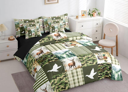Erosebridal Green Camo Twin Comforter Set with Sheets | Mallard Duck Camo Deer 7-Piece Bedding Set Mens Country Camouflage Bed in a Bag, Woodland Animals Farmhouse Bed Sets,Cabin Duck Hunting Decor