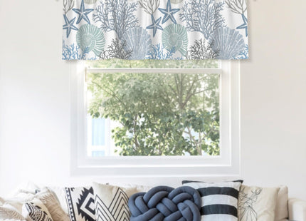 Evlaschin 54"x18" Coastal Window Valances Blue Ocean Coral Starfish Seashell Kitchen Rod Pocket Summer Nautical Sea Beach Curtain Valance 1 Panel for Bedroom Living Room Bathroom Decor