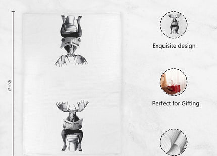 WOTYPU Moose Gifts Hand Towels for Bathroom, Moose Lover Gifts, Funny Farm Animal On Toilet Decorative Hand Towels for Kids Guest Bathroom Washroom Power Room Vanity Half Bath, 16X24 Inch